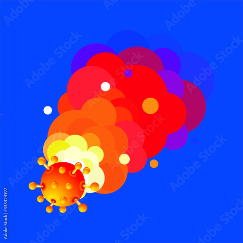 Coronavirus explosion. Pandemic medical concept with blazing Coronavirus Bacteria explosion. Dangerous Coronavirus Cell in Wuhan, China