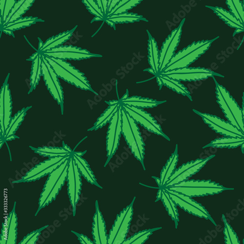 marijuana leaf seamless doodle pattern, vector illustration