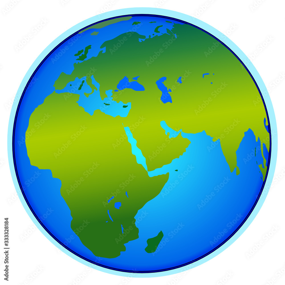 Planet Earth with color gradient. Europe, Asia and Africa. Vector stock illustration of the contours of the Earth's continents. Element for educational, scientific and medical publications.