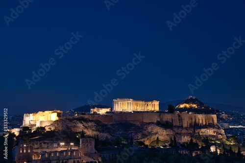 Evening view of Parthenon Temple on the Acropolis of Athens, Greece