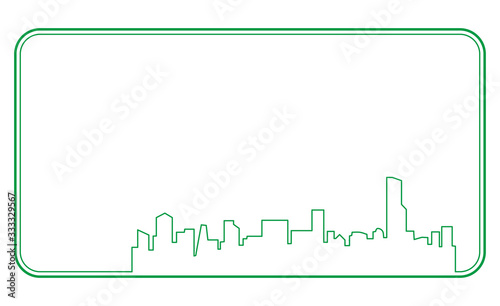 住宅・不動産・マイホームのイメージの飾り罫・フレーム｜遠景の都市のシルエット｜Decorative border of house illustration