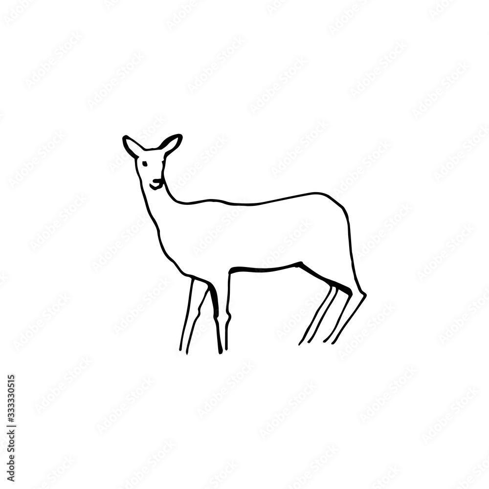Fototapeta premium Deer hand drawn vector illustration line sketch isolated on white background.