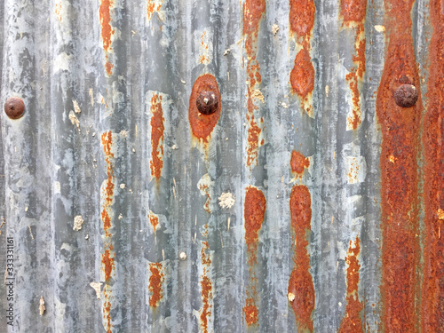Rust on Galvanized corrugated sheet, rustic background, weathered background. Metal sheet with rusty.