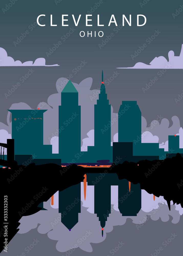 Poster Cleveland landscape. Cleveland vector illustration.