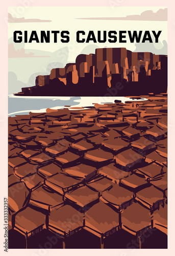 Poster Giants Causeway landscape. Giants-Causeway vector illustration. photo