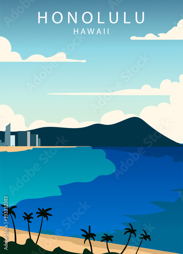 Poster Honolulu landscape. Honolulu vector illustration. photo