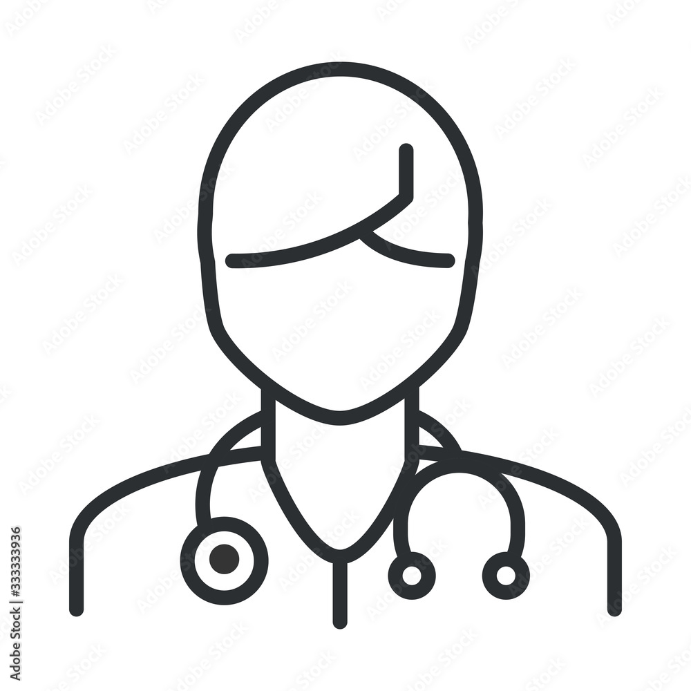online health, doctor with stethoscope character covid 19 pandemic line icon online health, doctor with stethoscope character covid 19 pandemic line icon
