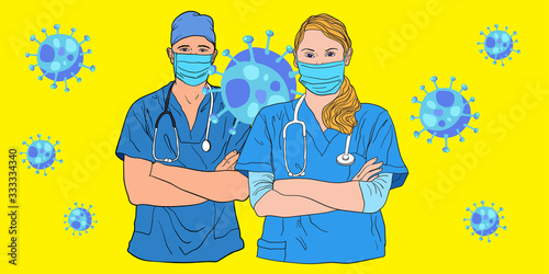 A doctor use masker for preventing coronavirus, human health microbiology science and virus outbreaking concept, covid-19 pandemi
