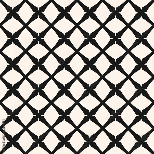 Grid vector seamless pattern. Abstract geometric monochrome texture with diagonal cross lines  net  mesh  lattice  grill  fence. Simple black and white graphic background. Repeatable design element