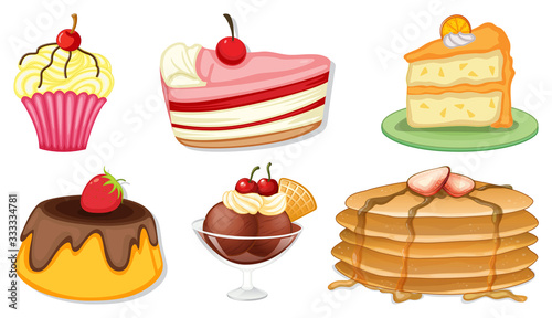 Big set of different menu for desserts on white background photo