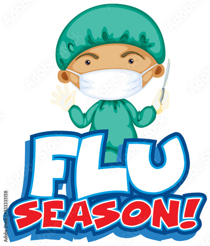 Font design for word flu season with doctor and knife