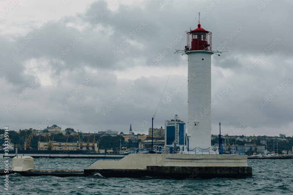 old lighthouse in the seaport of odessa