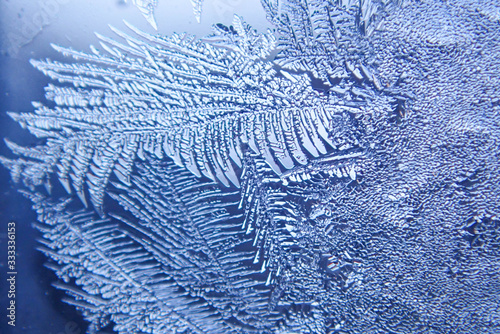 macro ice on the glass in winter Patterned like leaves	