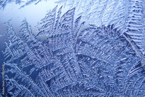 macro ice on the glass in winter Patterned like leaves 