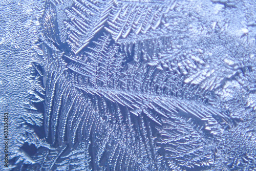 macro ice on the glass in winter Patterned like leaves	