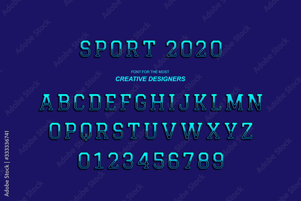 Sport original retro 3D bold font alphabet letters and numbers for creative design template for logo. Flat illustration EPS10 Sport original retro 3D bold font alphabet letters and numbers for creative design template for logo. Flat illustration EPS10