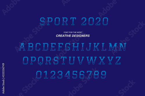 Sport original retro bold font alphabet letters and numbers for creative design template for logo. Flat illustration EPS10