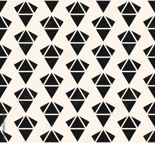 Diamonds seamless pattern. Vector monochrome geometric texture with small triangles, rhombuses. Elegant minimal black and white abstract background. Simple repeat design for decor, prints, textile