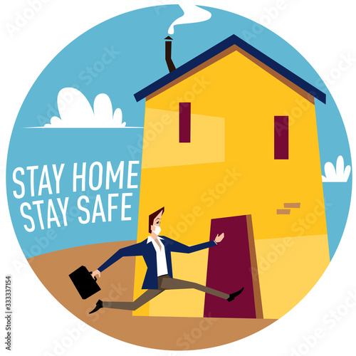 Stay home stay safe. Man hurries home to protect himself from an epidemic