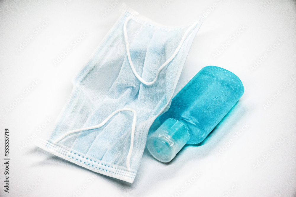 Hygienic mask to prevent infection and alcohol For cleaning , virus , coronavirus, covid-19 Hygienic mask to prevent infection and alcohol For cleaning , virus , coronavirus, covid-19