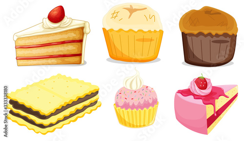 Big set of different menu for desserts on white background