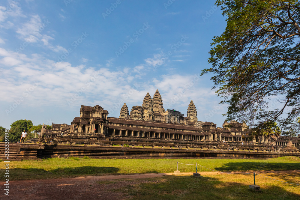Angkor Wat at Siem Reno, Cambodia  temple complex in the rainforest of the angkoe district. the national symbol of Cambodia, the main element of the Cambodian flag