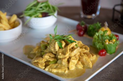 chicken meat with curry sauce