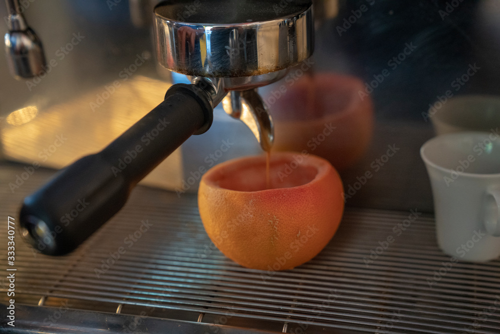 latte in orange peel