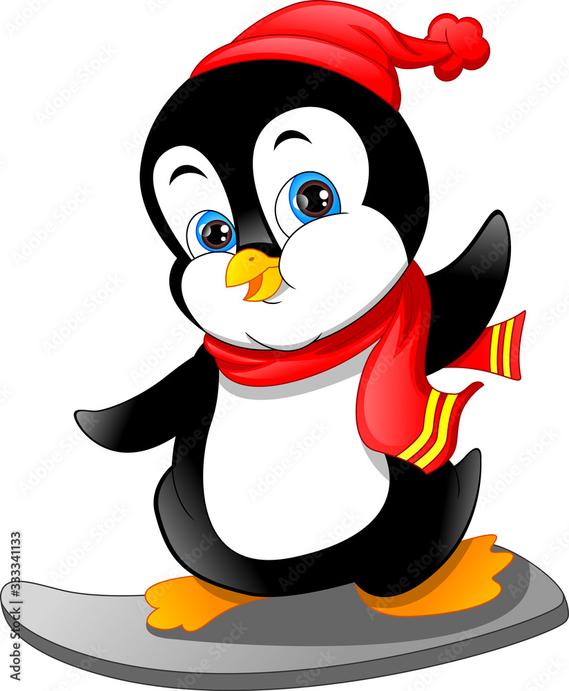 Fototapeta premium cute penguin cartoon skiing