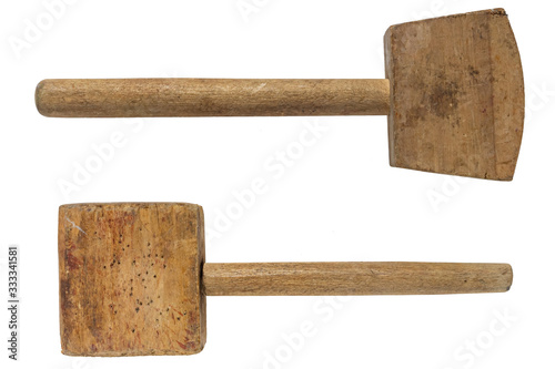 Old wooden mallet (hammer). two types on a white background. isolated photo