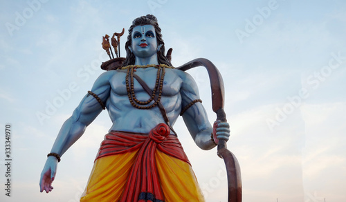 View of Hindu god Rama idol with bow and arrows in a temple