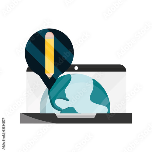 laptop world virtual pencil online education isolated icon shadow