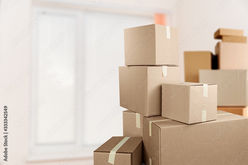 Cardboard boxes in room, move out concept Cardboard boxes in room, move out concept