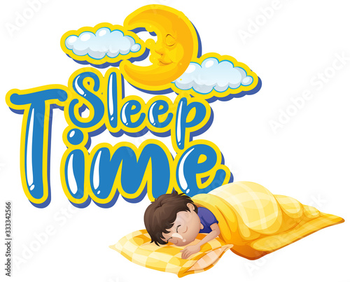 Font design for word sleep time with kid sleeping at night