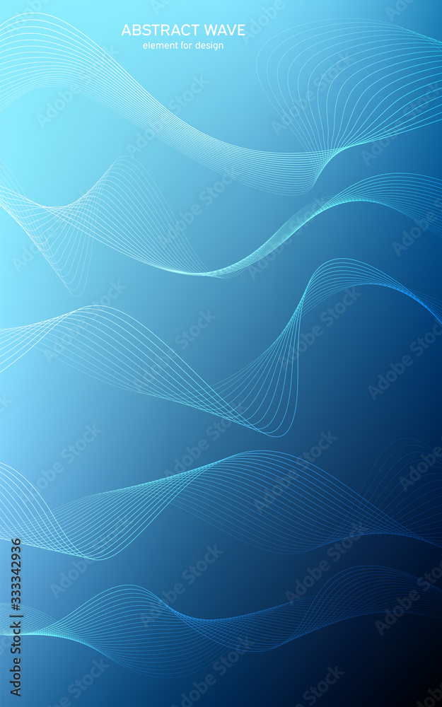 Abstract wave element for design. Digital frequency track equalizer. Stylized line art background. Colorful shiny wave with lines created using blend tool. Curved wavy line, smooth stripe Vector