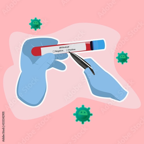Basic RGB ilustration vector graphic of Vaccine and syringe injection. Tired and sick doctor is finding cure for corona virus