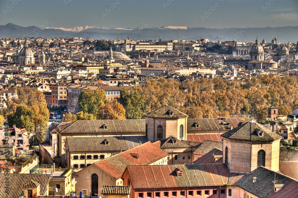 Panoramic italian rooftops in central Rome