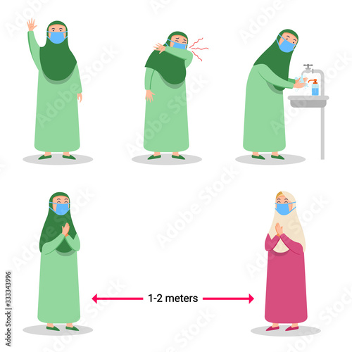 Girl Moslem Preventing Spread Of Flu Virus Flat Character
