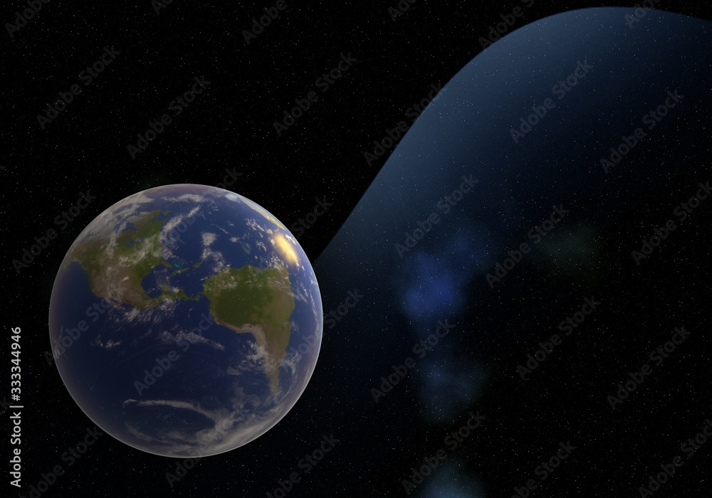 3D scene Earth globe with atmosphere and stars, teleconferencing background,Technology people global network , 3d rendering.