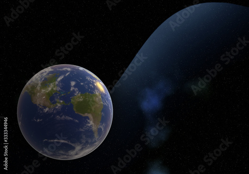 Fototapeta Naklejka Na Ścianę i Meble -  3D scene Earth globe with atmosphere and stars, teleconferencing background,Technology people global network , 3d rendering.