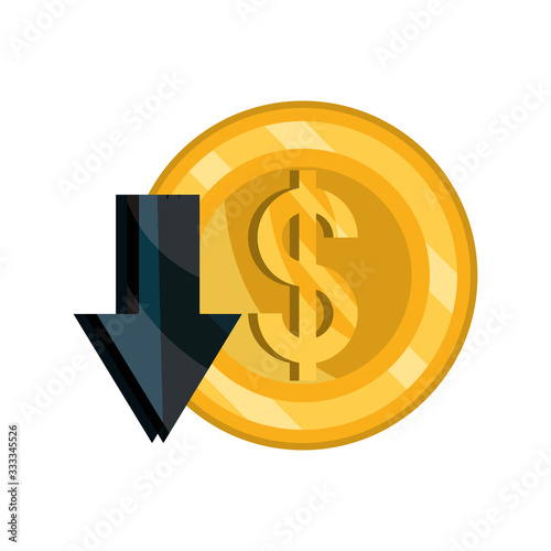 downturn arrow coin money stock market crash isolated icon