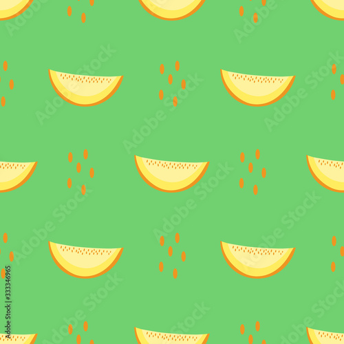 Seamless pattern with melon on a green background. Vector illustration.