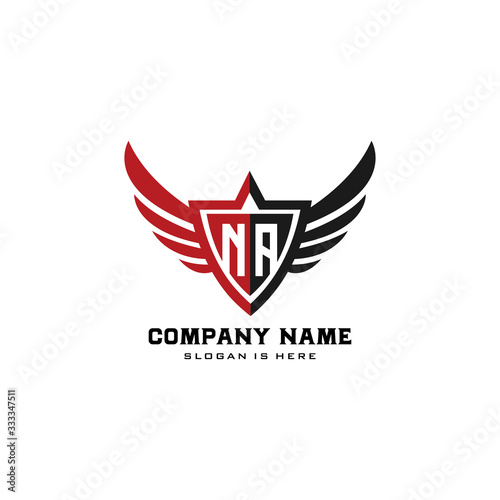 Initial letters NA shield shape black monogram logo vector