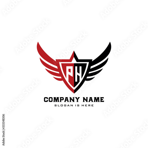 Initial letters PH shield shape black monogram logo vector
