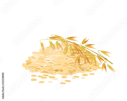 Oat grain and spike ear. Vector illustration cartoon flat icon isolated on white.