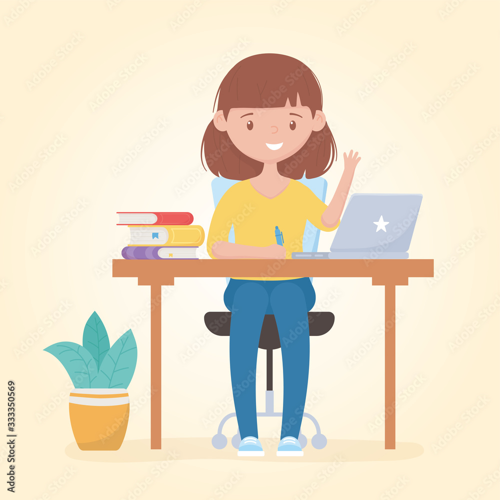 education online student girl studying in desk with laptop books pencil education online student girl studying in desk with laptop books pencil