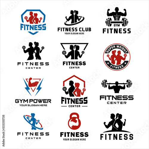 Set of Fitness Center Logo . Sport and fitness logo Design . Gym Logo Icon Design Vector Stock, Fitness Idea logo design inspiration