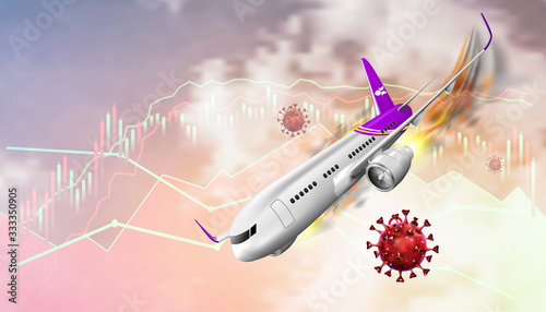 The economic crisis impact of the airline and travel tourism business from the outbreak of the disease Coronavirus or Covid-19. Vector illustration design.