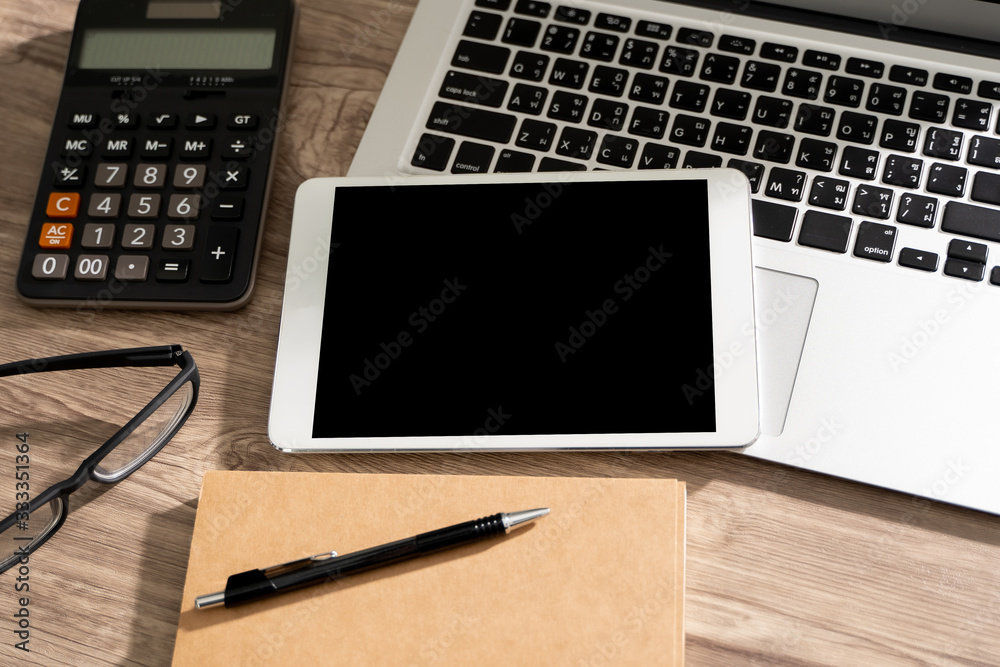 Mockup of business man using communication laptop screen for your advertising text message coffee on table copy space. Mockup of business man using communication laptop screen for your advertising text message coffee on table copy space.