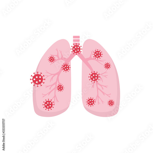 Corona virus design with infected lungs and virus microscopic. Lungs breath with corona virus. particle covid-19 around the lungs breath